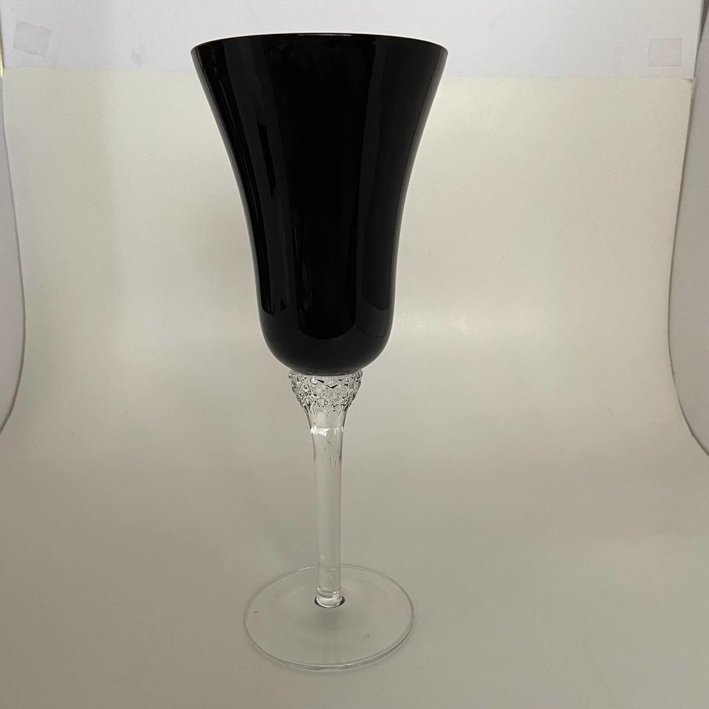 Circleware Crystal Glass Black Diamond Stem Tulip Shape Water Goblet Dc'ed Rare